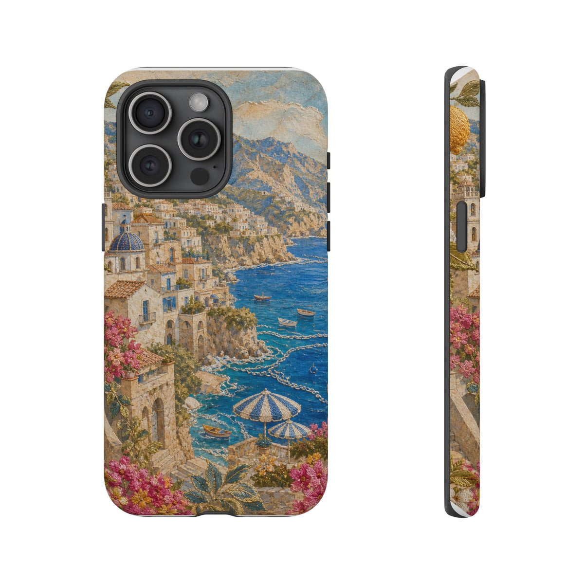 Amalfi Coast Phone Case, Fresco Embroidery-Look Art, Tough Protective Case