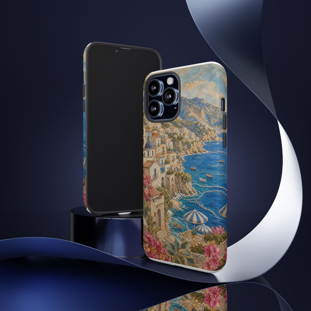 Amalfi Coast Phone Case, Fresco Embroidery-Look Art, Tough Protective Case