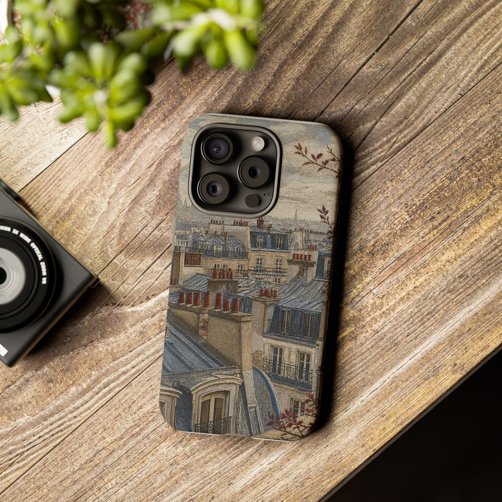 Paris Phone Case, Jacquard-Look Travel Art, Tough Protective Case, Matte or Glossy