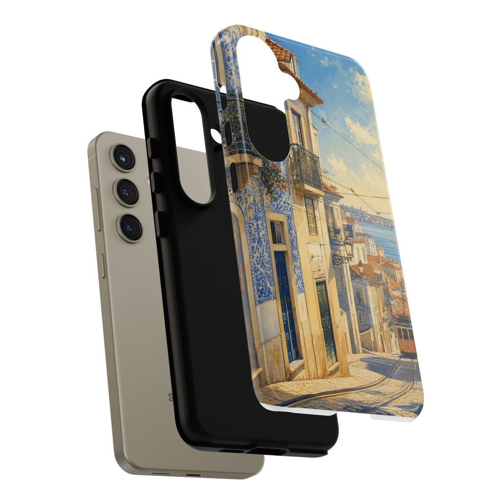 Lisbon Phone Case, Tram Street Travel Art, Tough Protective Case, Matte or Glossy