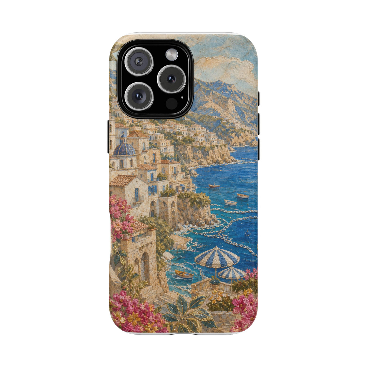 Amalfi Coast Phone Case, Fresco Embroidery-Look Art, Tough Protective Case