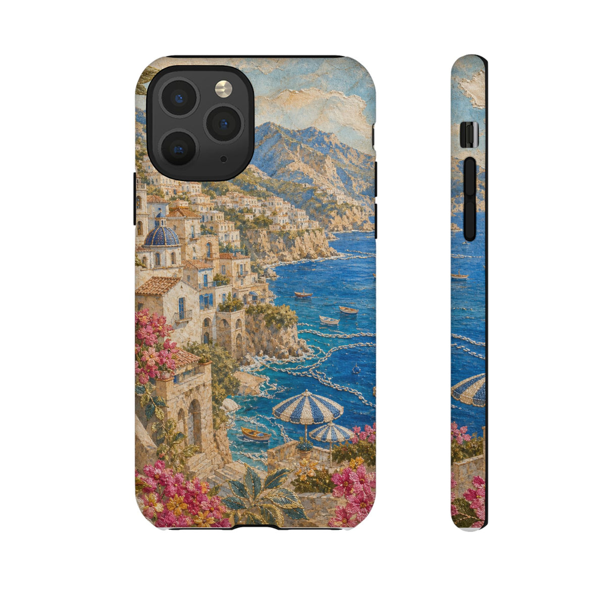 Amalfi Coast Phone Case, Fresco Embroidery-Look Art, Tough Protective Case