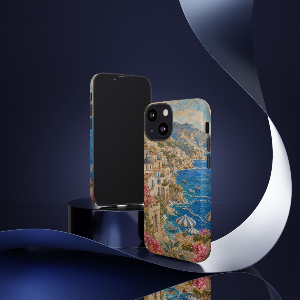 Amalfi Coast Phone Case, Fresco Embroidery-Look Art, Tough Protective Case