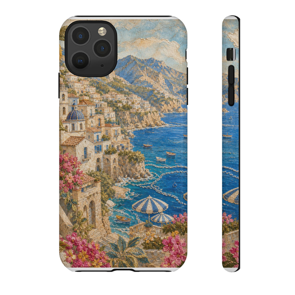 Amalfi Coast Phone Case, Fresco Embroidery-Look Art, Tough Protective Case