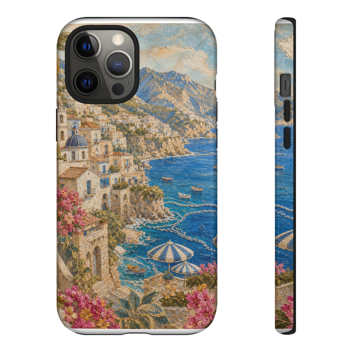Amalfi Coast Phone Case, Fresco Embroidery-Look Art, Tough Protective Case