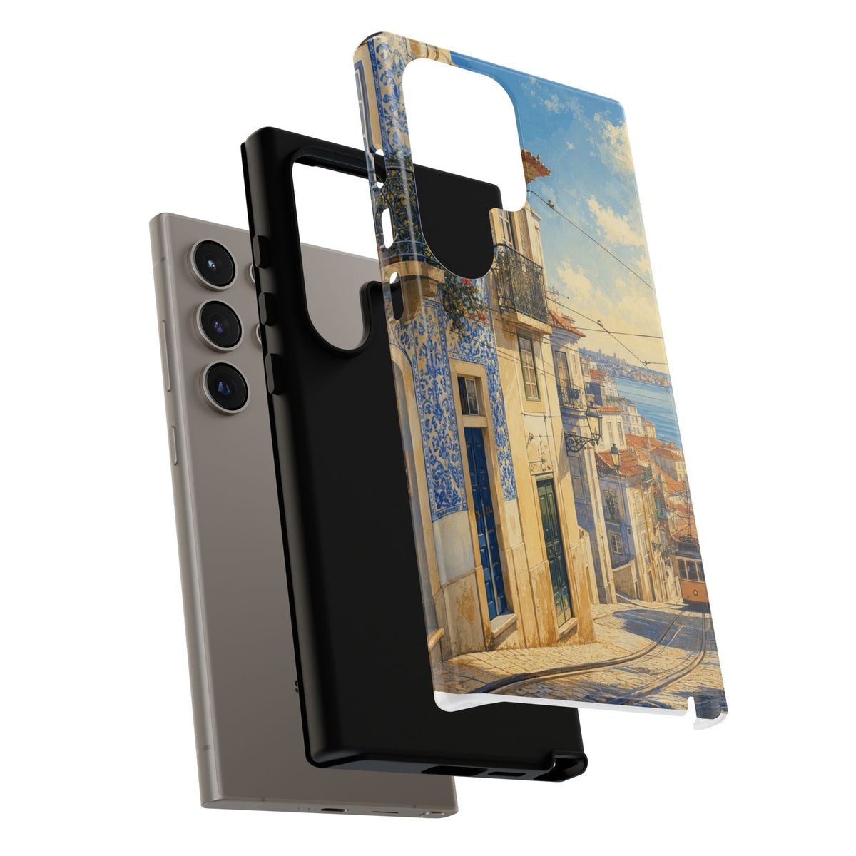 Lisbon Phone Case, Tram Street Travel Art, Tough Protective Case, Matte or Glossy