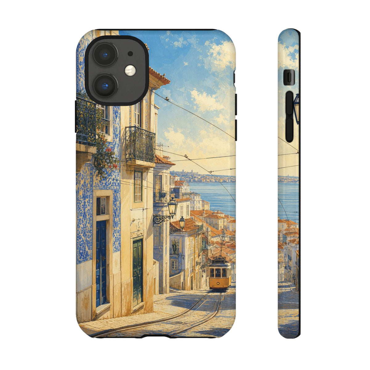 Lisbon Phone Case, Tram Street Travel Art, Tough Protective Case, Matte or Glossy