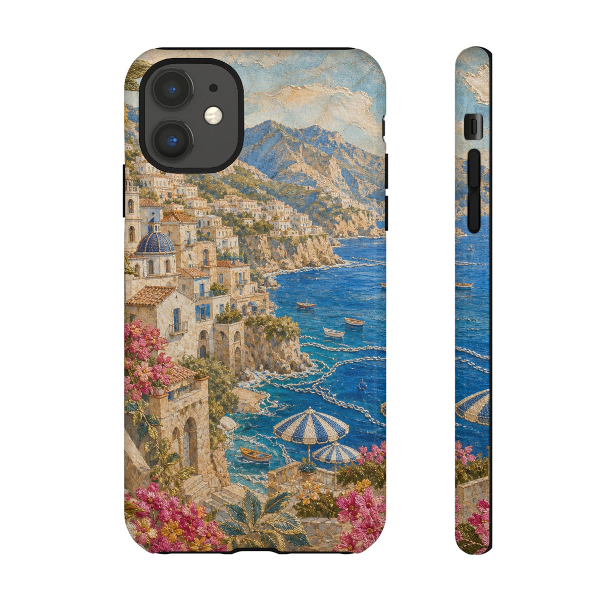 Amalfi Coast Phone Case, Fresco Embroidery-Look Art, Tough Protective Case