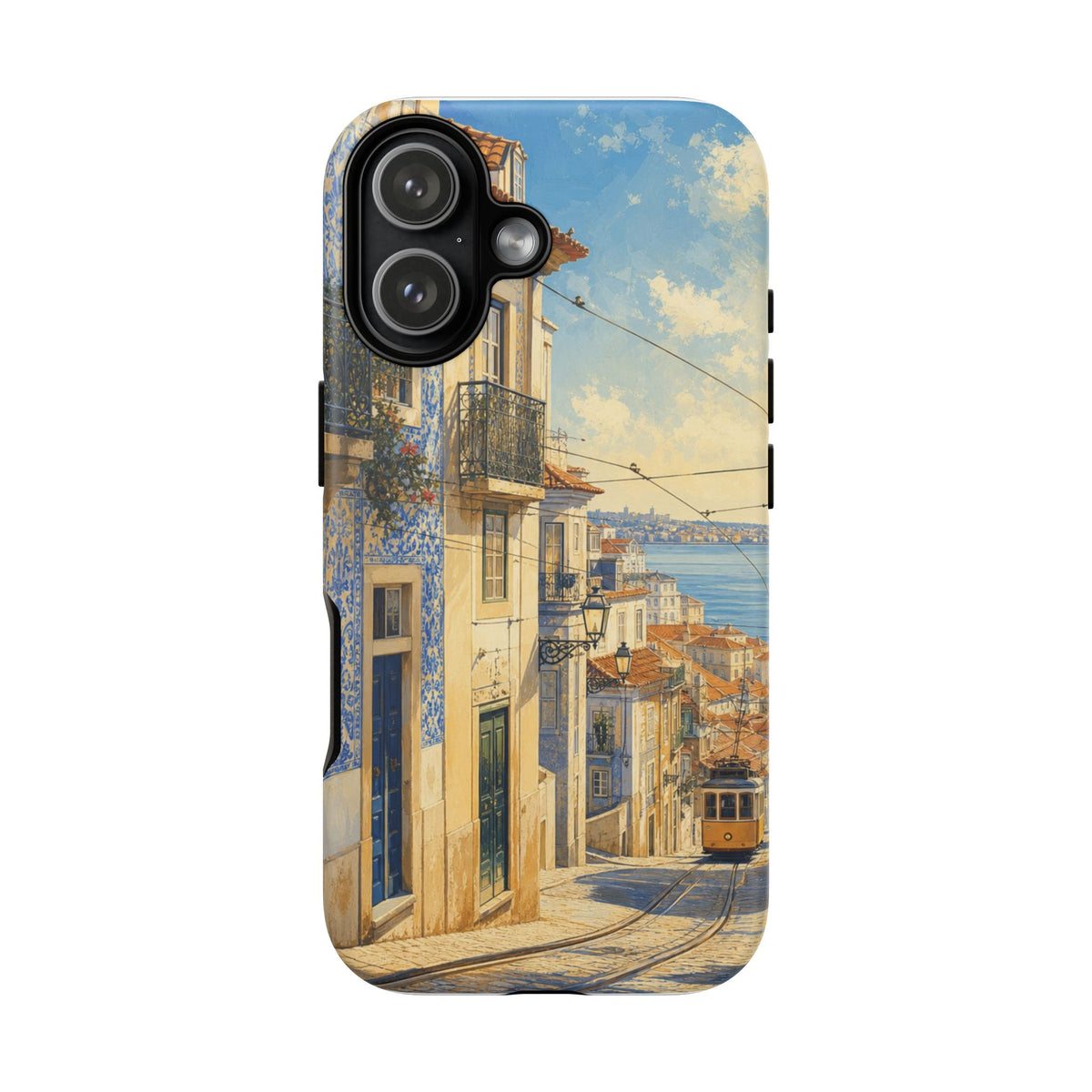 Lisbon Phone Case, Tram Street Travel Art, Tough Protective Case, Matte or Glossy