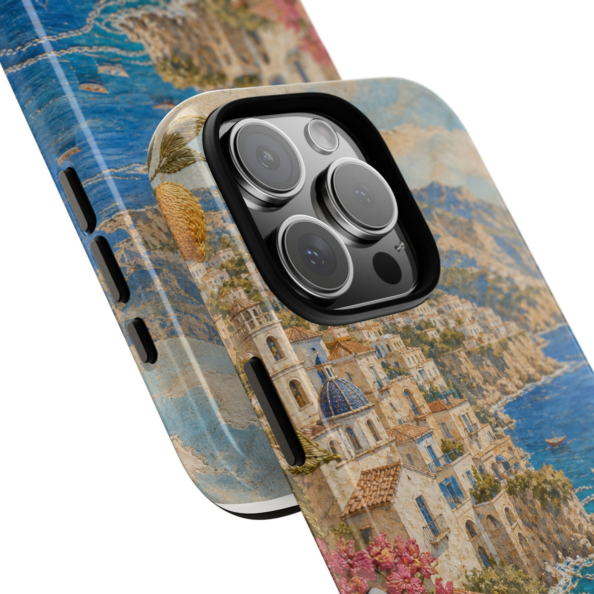 Amalfi Coast Phone Case, Fresco Embroidery-Look Art, Tough Protective Case