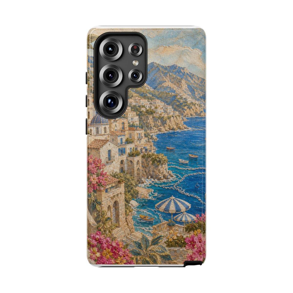 Amalfi Coast Phone Case, Fresco Embroidery-Look Art, Tough Protective Case