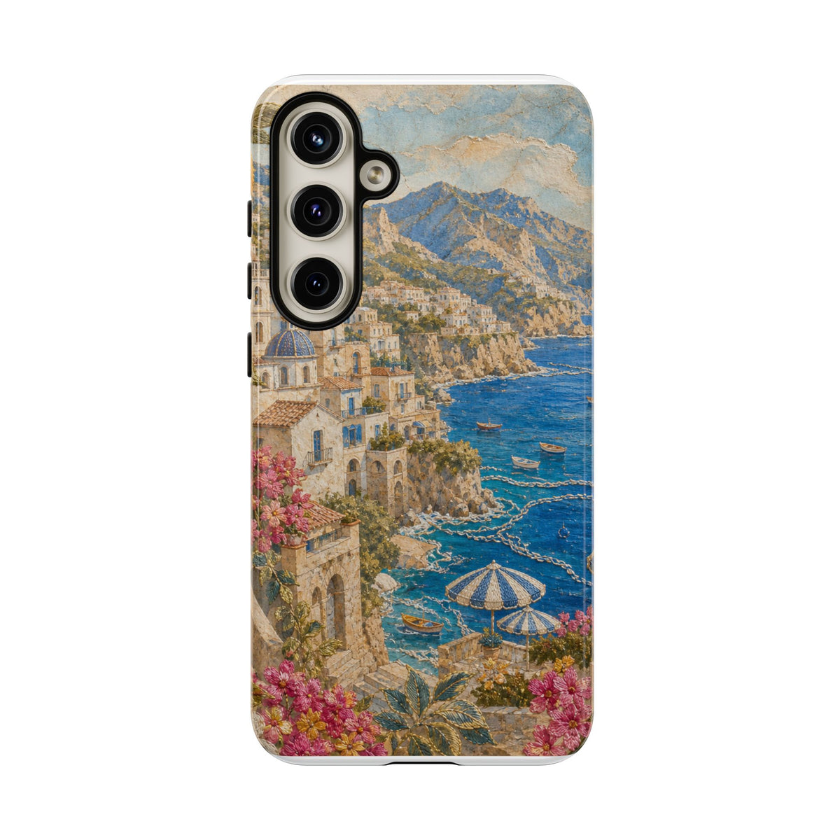 Amalfi Coast Phone Case, Fresco Embroidery-Look Art, Tough Protective Case