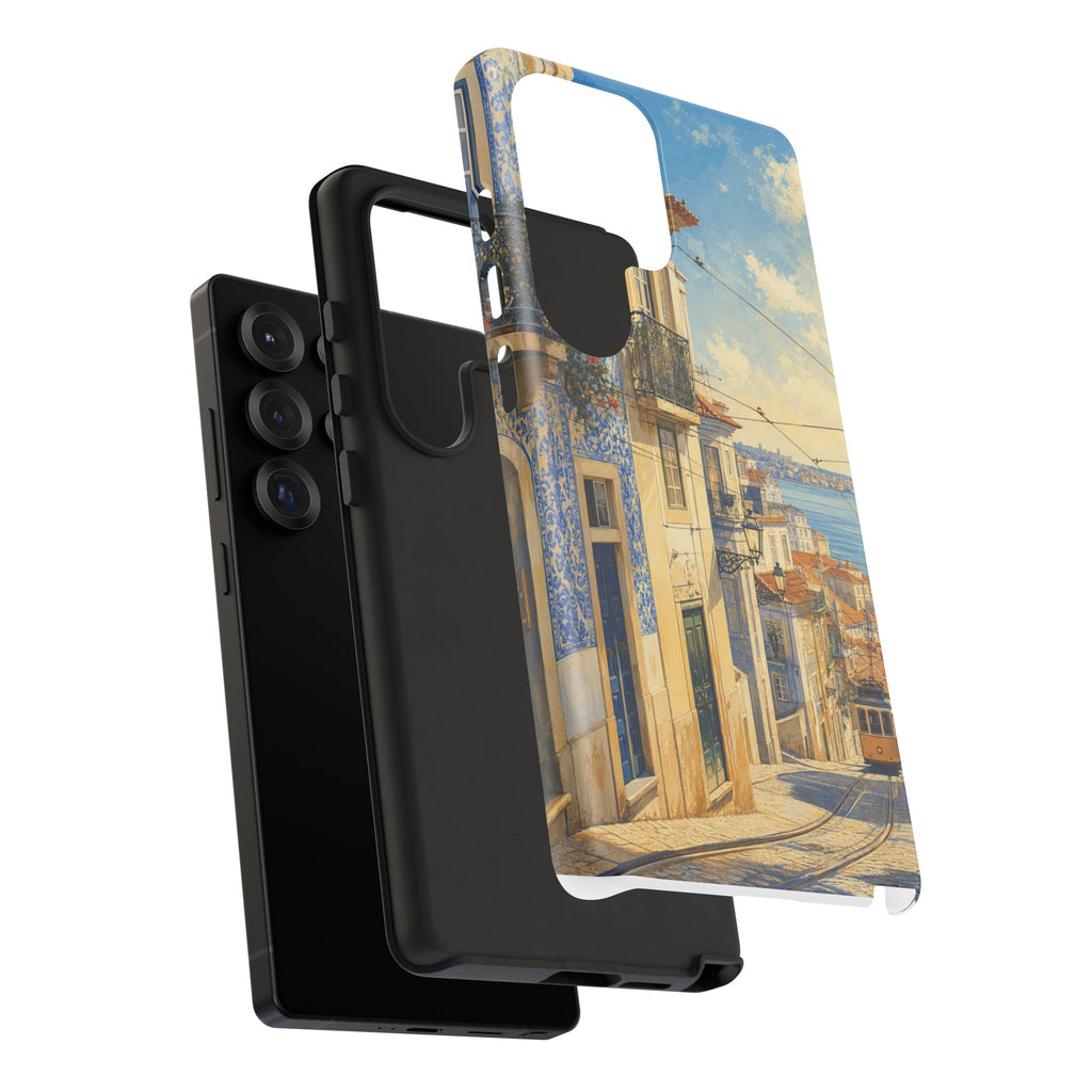 Lisbon Phone Case, Tram Street Travel Art, Tough Protective Case, Matte or Glossy