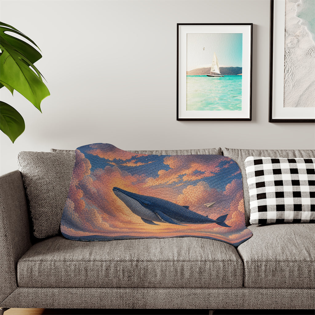 Whale Blanket, Whale Above the Clouds Sherpa Throw, Ocean Nursery Decor, Kids Toddler Blanket, Baby Shower Gift, Storybook Nursery