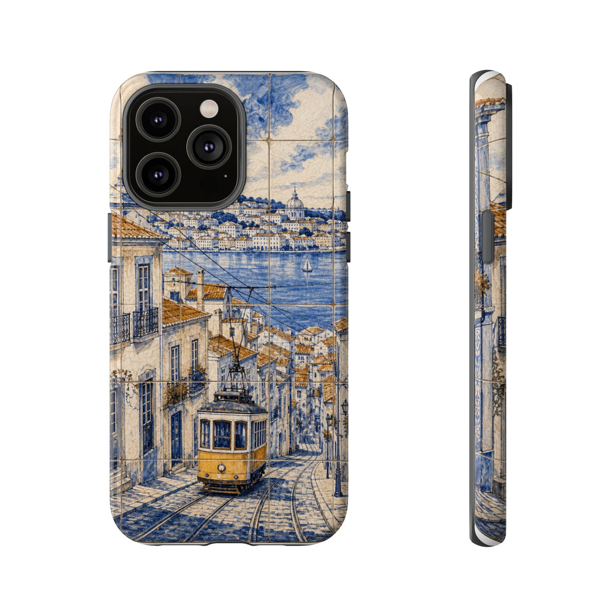 Lisbon Phone Case, Azulejo-Look Travel Art, Tough Protective Case, Matte or Glossy