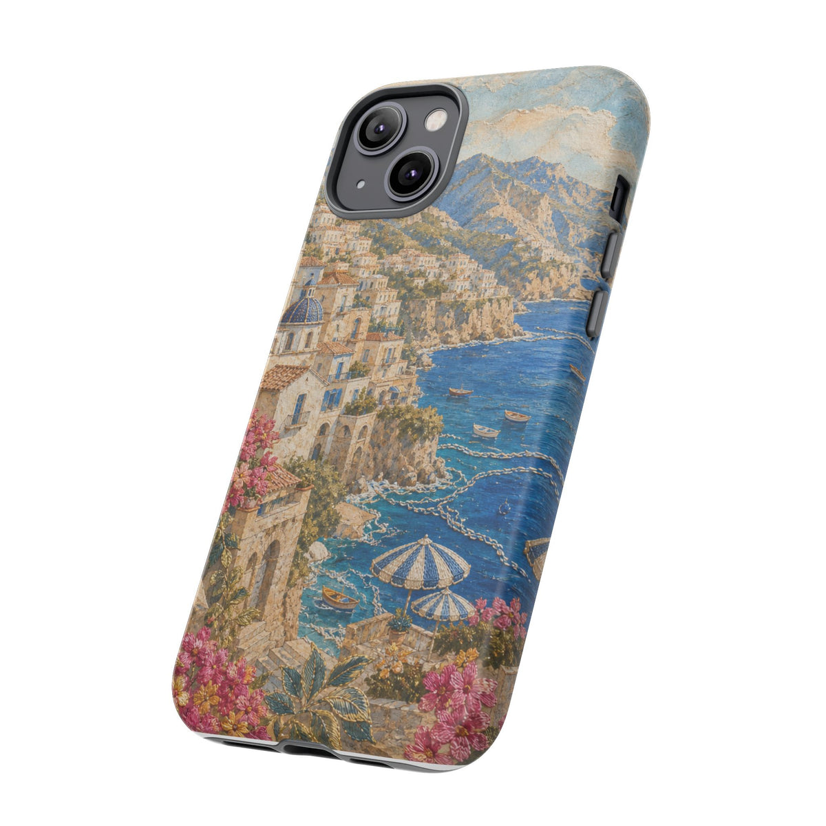 Amalfi Coast Phone Case, Fresco Embroidery-Look Art, Tough Protective Case