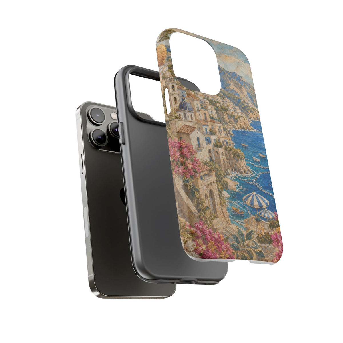 Amalfi Coast Phone Case, Fresco Embroidery-Look Art, Tough Protective Case