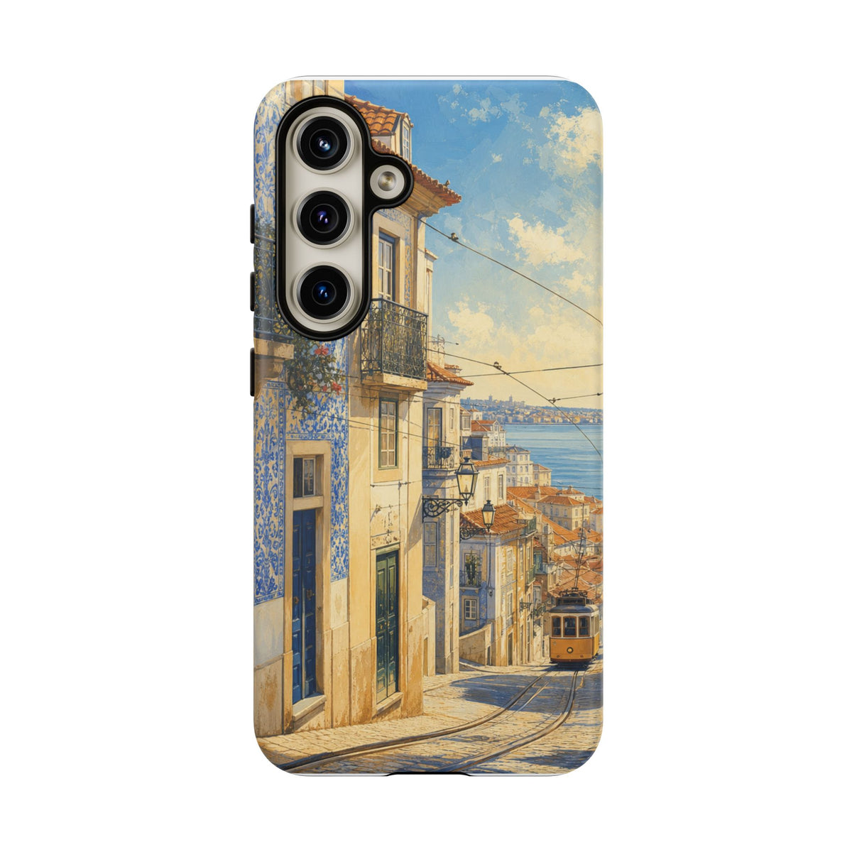 Lisbon Phone Case, Tram Street Travel Art, Tough Protective Case, Matte or Glossy