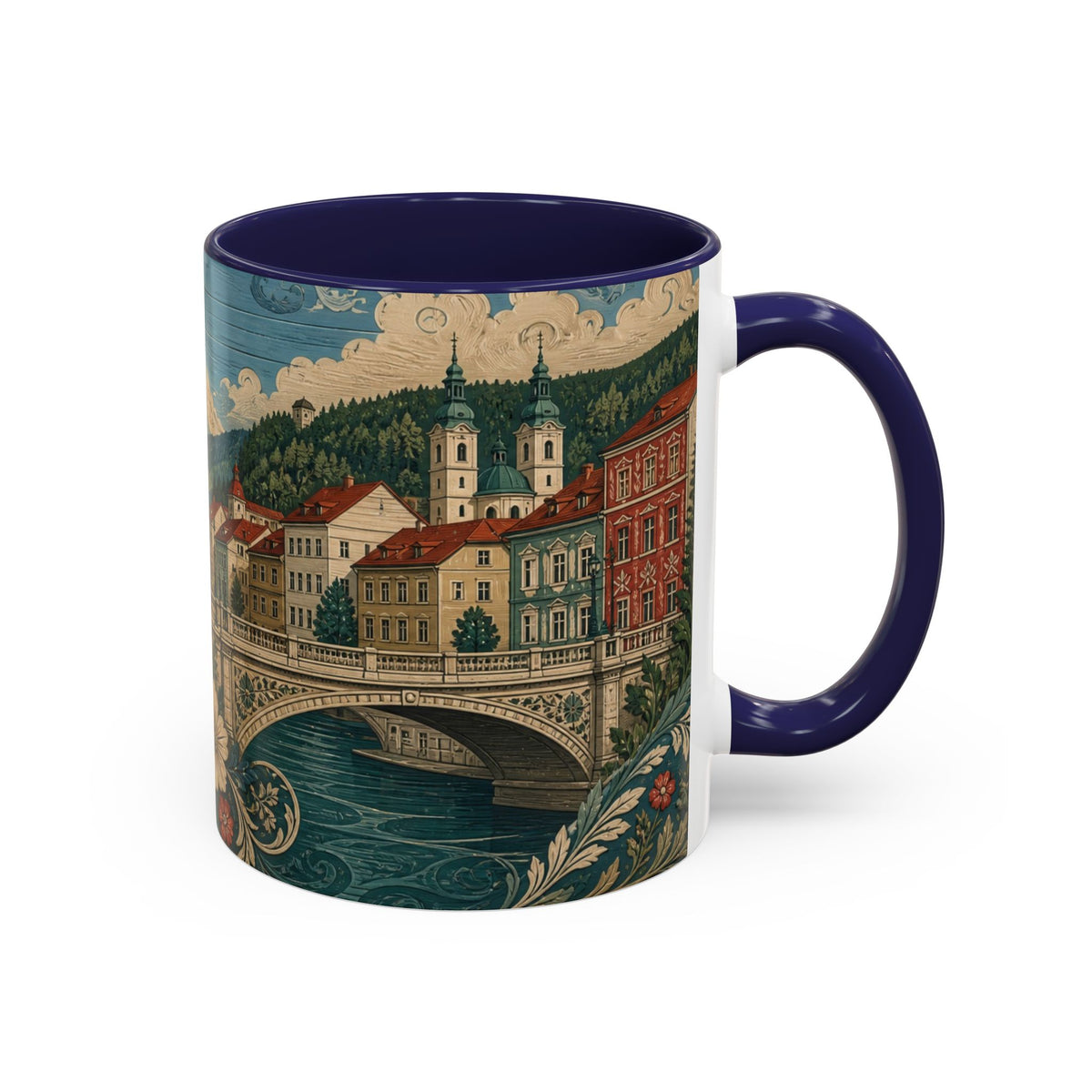 Bled & Ljubljana Accent Coffee Mug, Material-Look Travel Art, 11oz 15oz