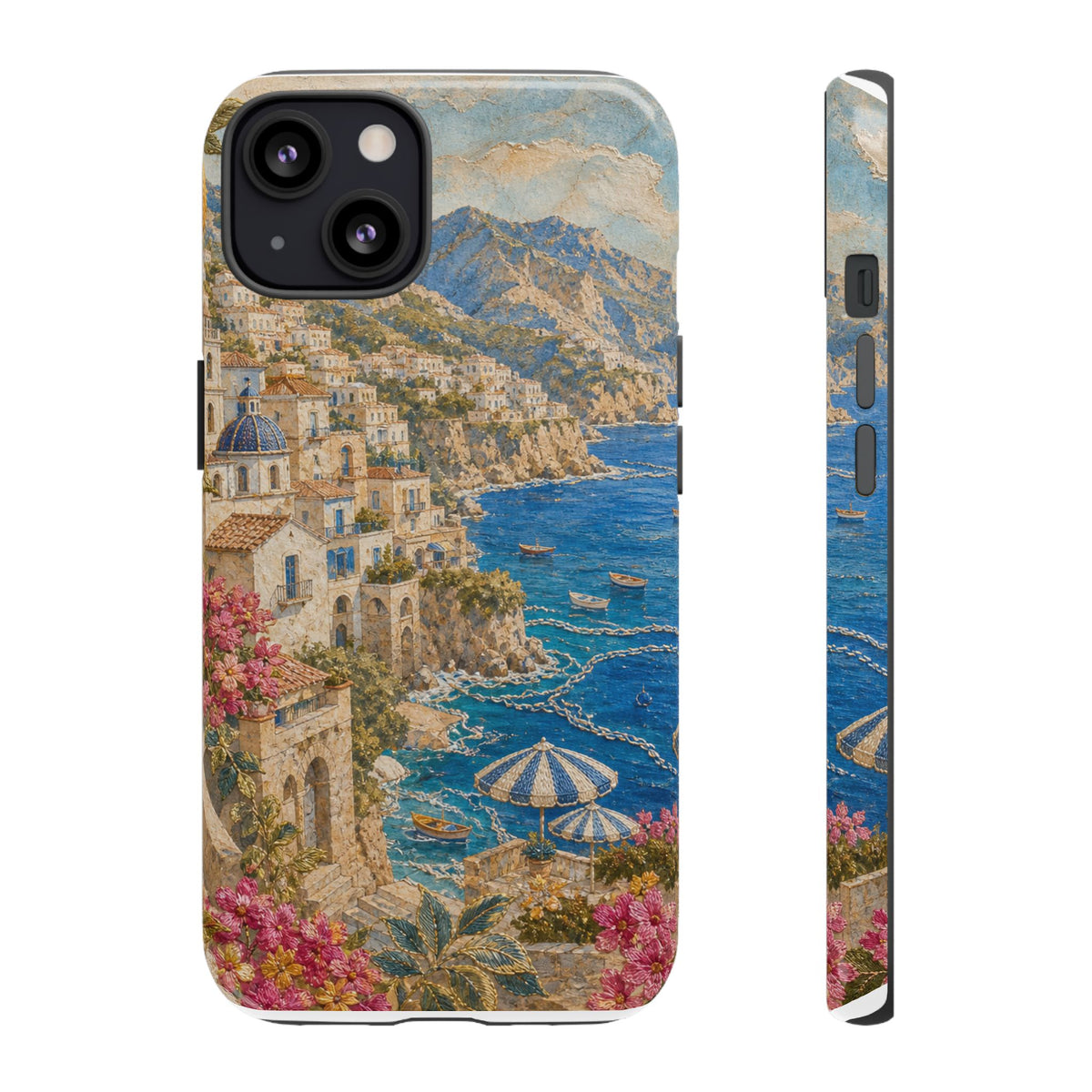 Amalfi Coast Phone Case, Fresco Embroidery-Look Art, Tough Protective Case