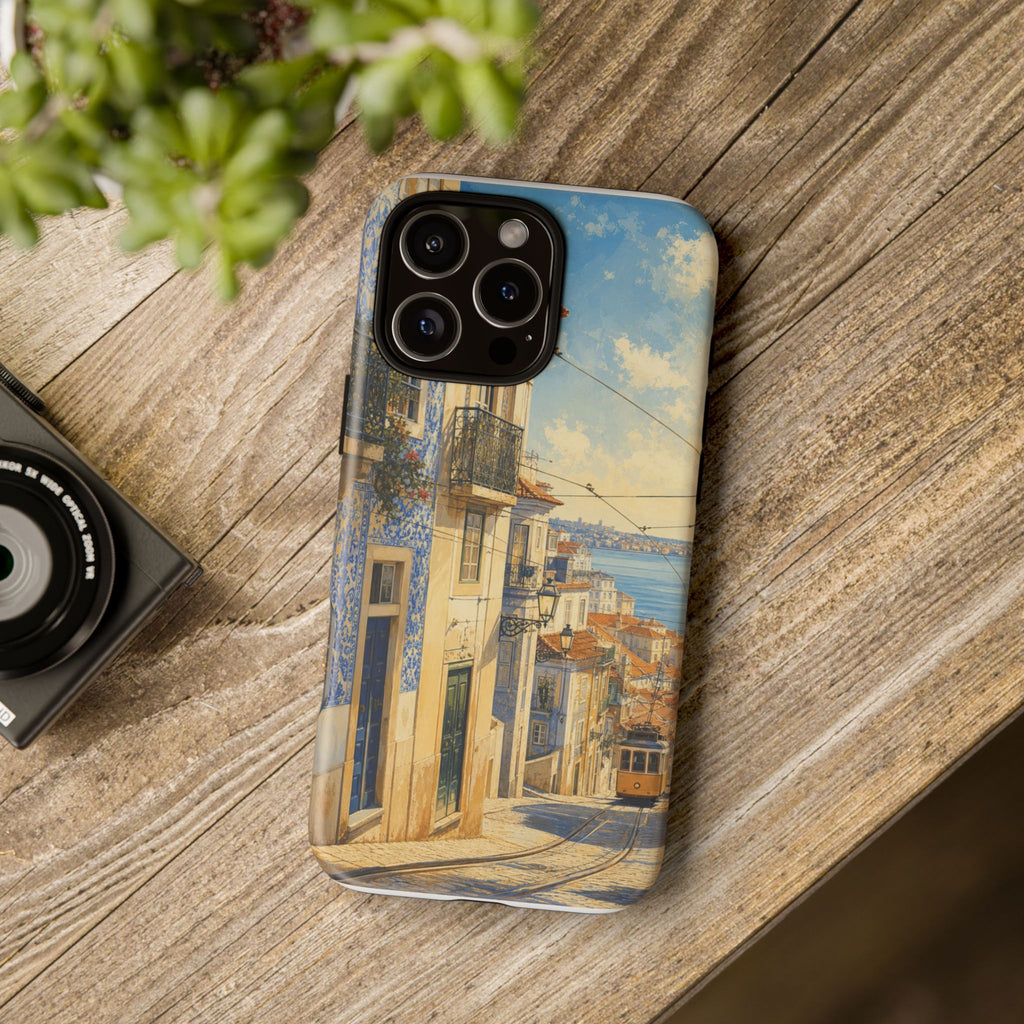 Lisbon Phone Case, Tram Street Travel Art, Tough Protective Case, Matte or Glossy