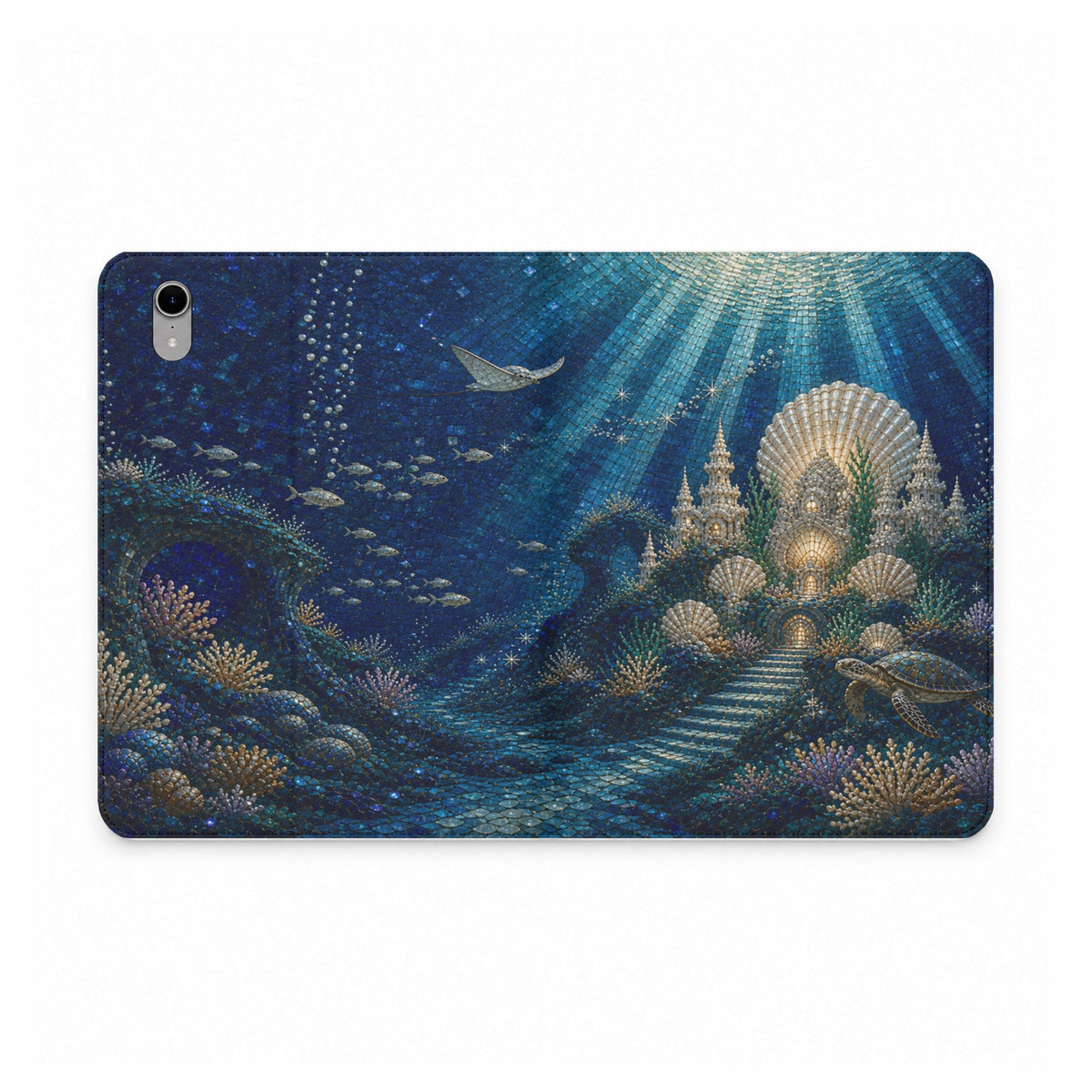 Ocean iPad Case, Kingdom Beneath the Sea Mosaic Folio, Vegan Leather Tablet Case, Under the Sea Gift, Mermaid Aesthetic
