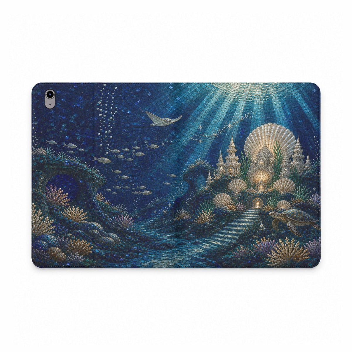 Ocean iPad Case, Kingdom Beneath the Sea Mosaic Folio, Vegan Leather Tablet Case, Under the Sea Gift, Mermaid Aesthetic
