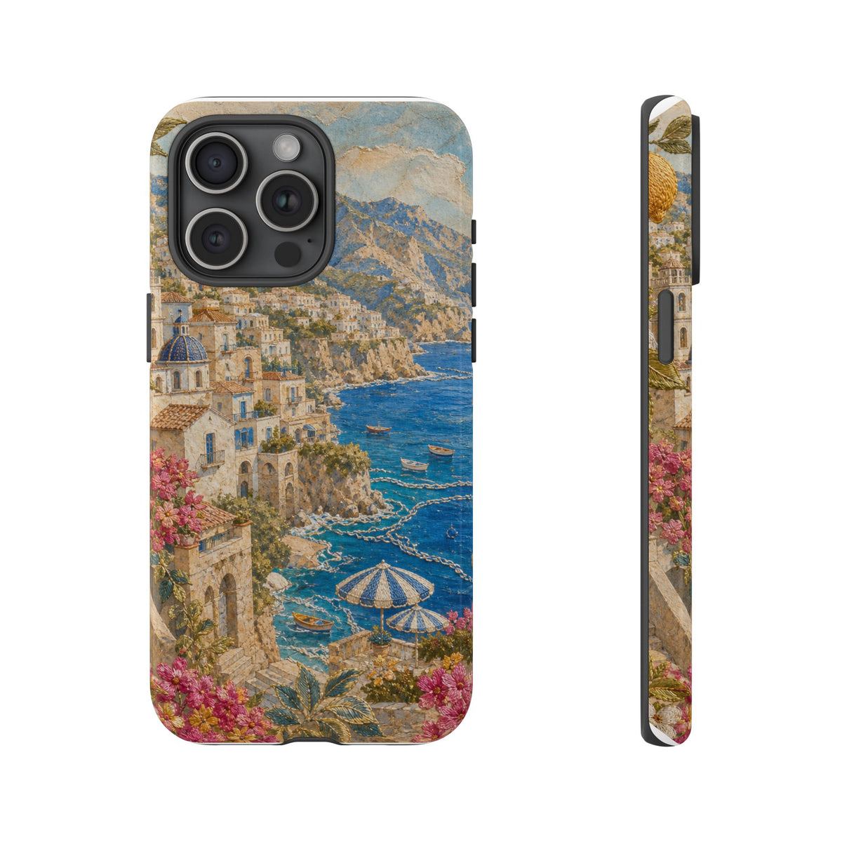 Amalfi Coast Phone Case, Fresco Embroidery-Look Art, Tough Protective Case