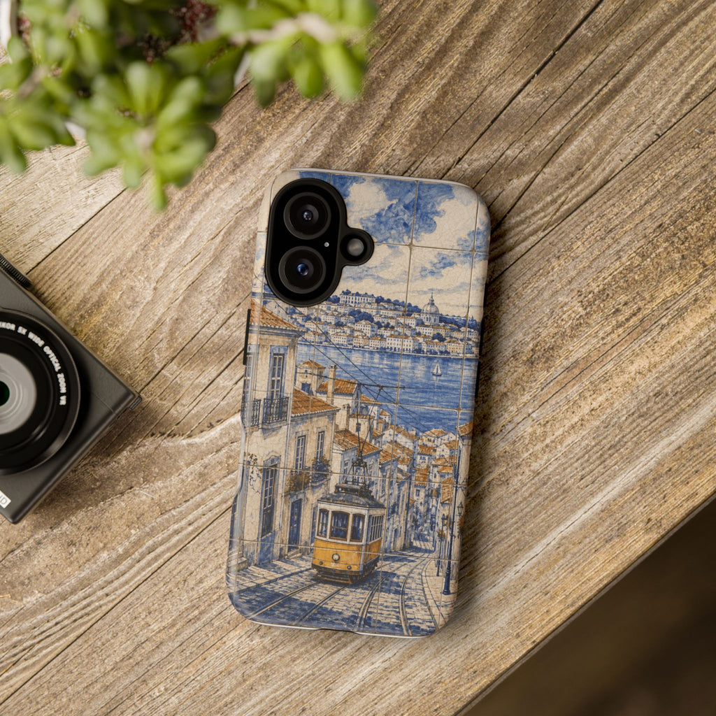 Lisbon Phone Case, Azulejo-Look Travel Art, Tough Protective Case, Matte or Glossy