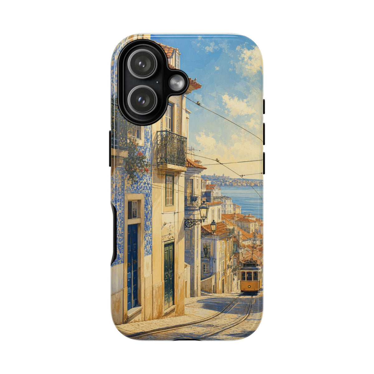 Lisbon Phone Case, Tram Street Travel Art, Tough Protective Case, Matte or Glossy