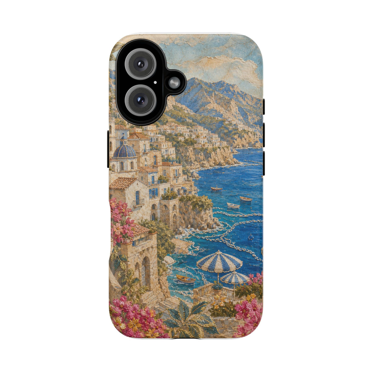 Amalfi Coast Phone Case, Fresco Embroidery-Look Art, Tough Protective Case