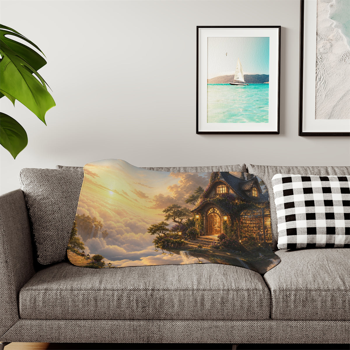 The House Above the Clouds Fantasy Sherpa Blanket