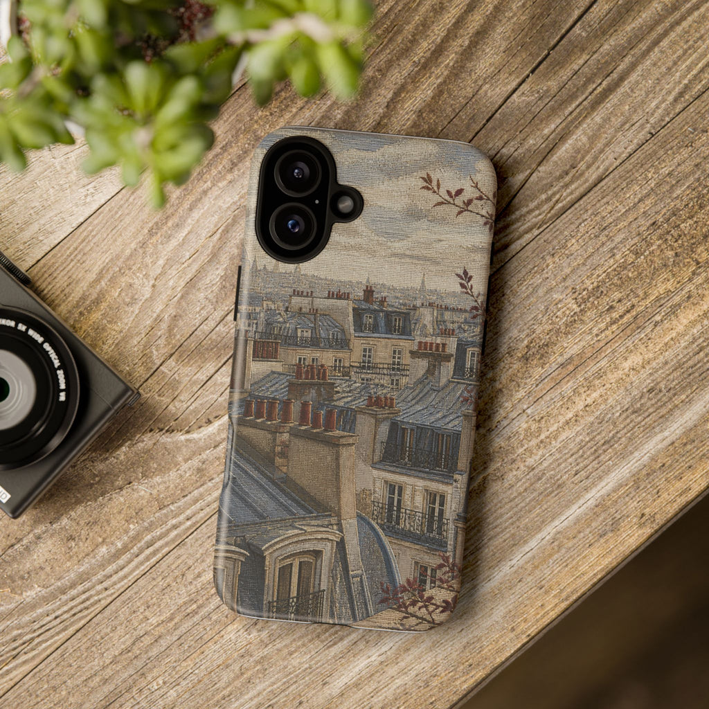 Paris Phone Case, Jacquard-Look Travel Art, Tough Protective Case, Matte or Glossy