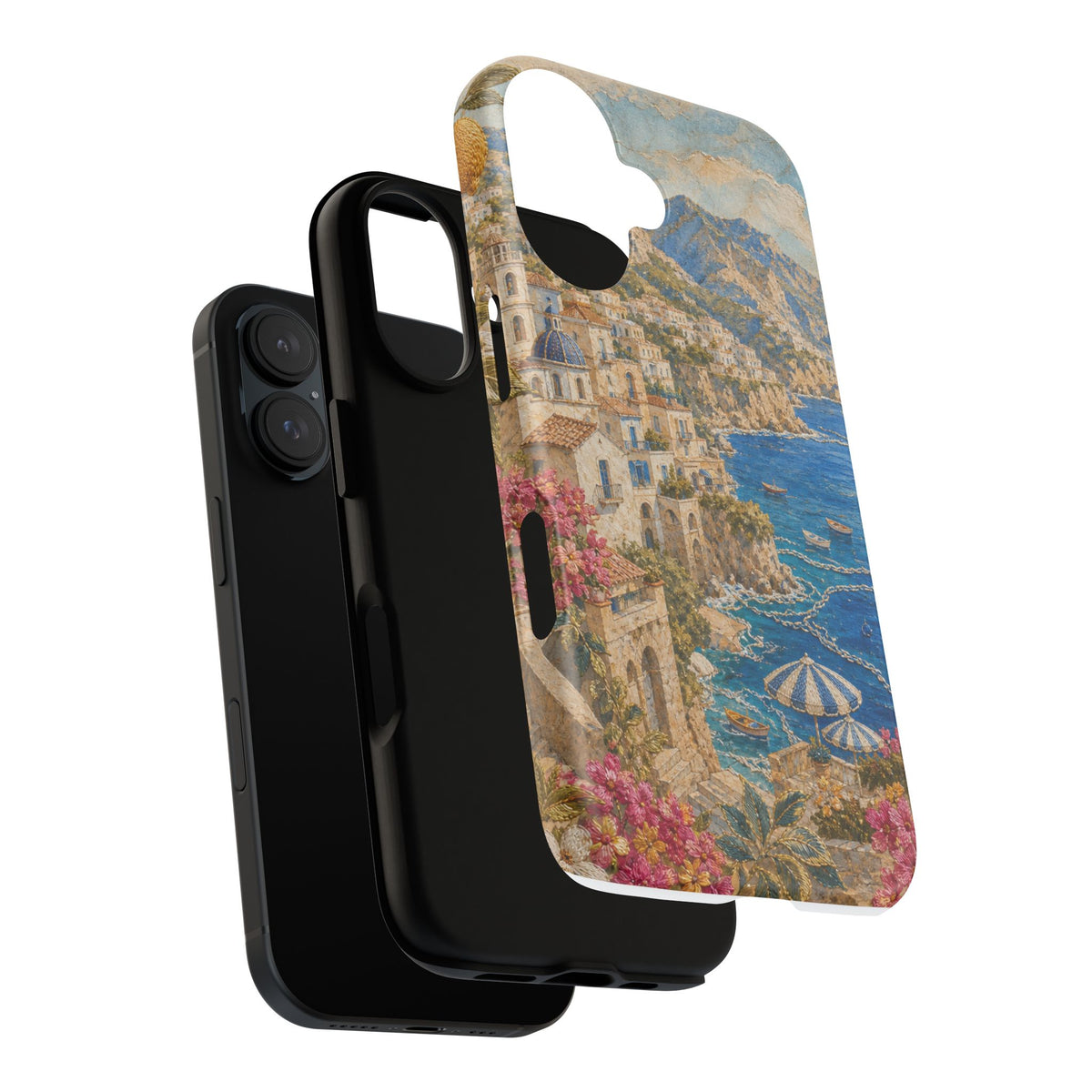 Amalfi Coast Phone Case, Fresco Embroidery-Look Art, Tough Protective Case