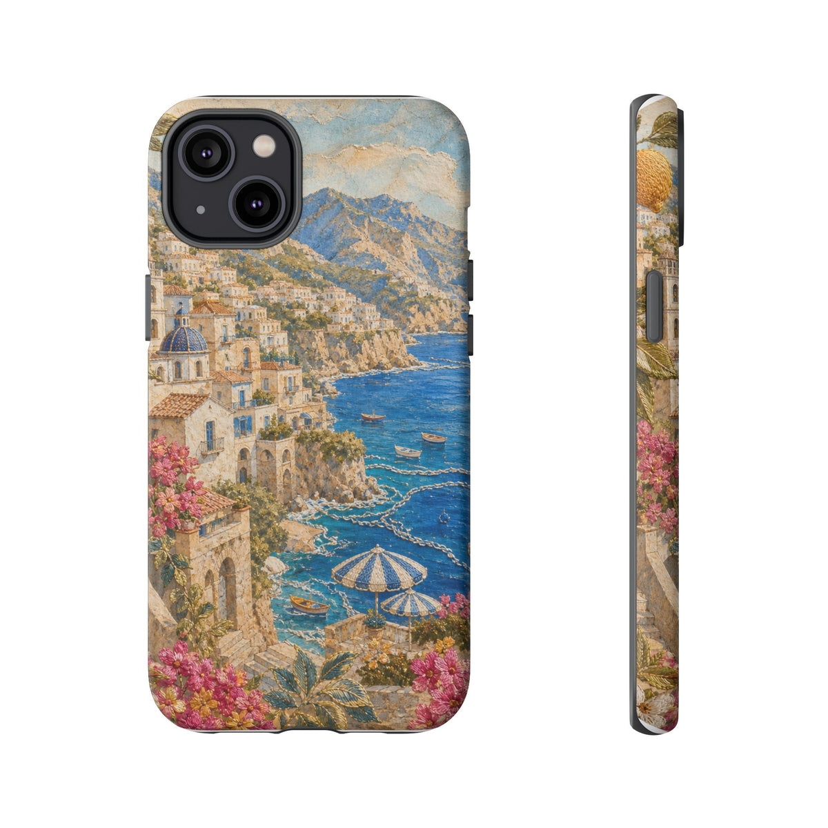 Amalfi Coast Phone Case, Fresco Embroidery-Look Art, Tough Protective Case