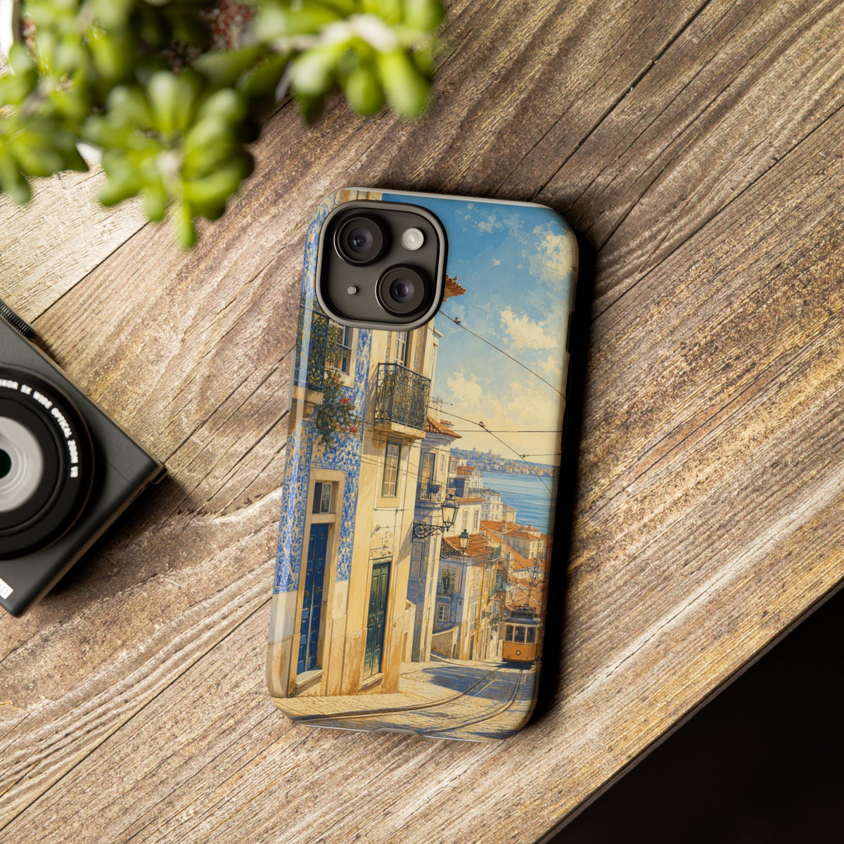 Lisbon Phone Case, Tram Street Travel Art, Tough Protective Case, Matte or Glossy