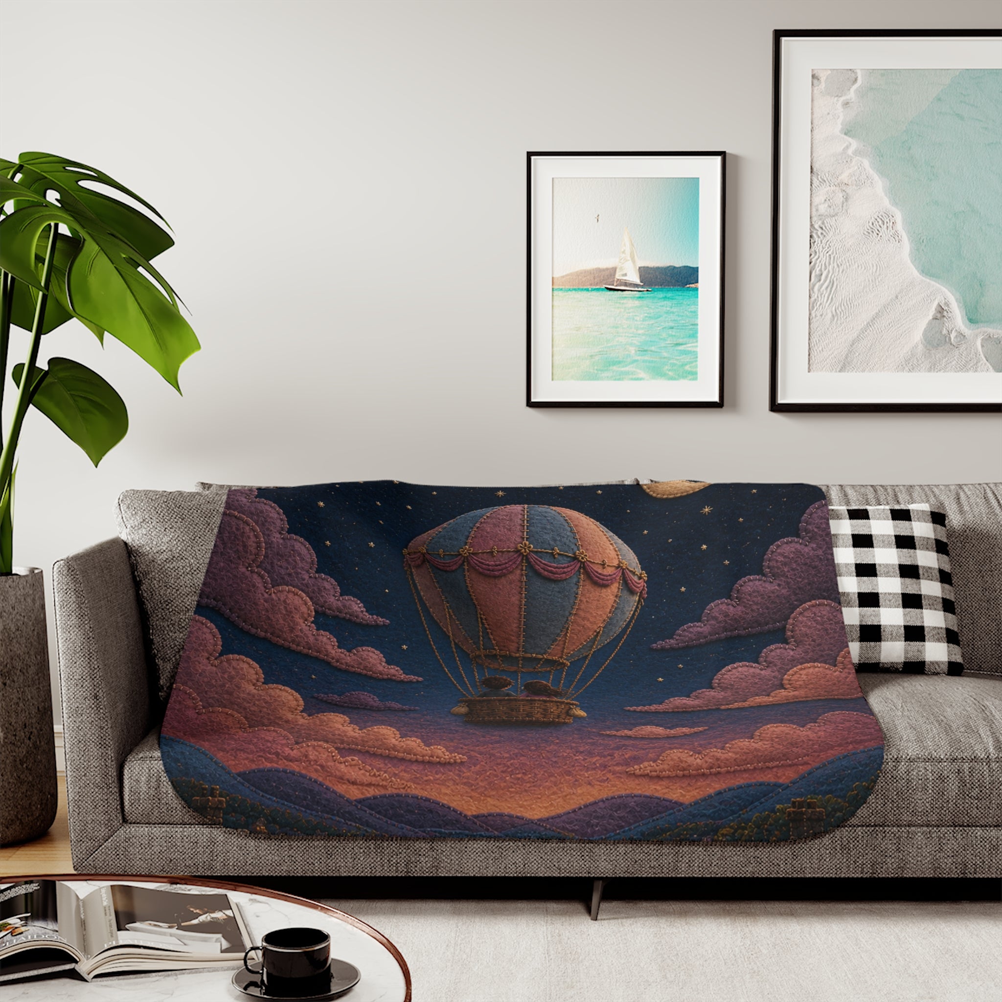 Hot Air Balloon Blanket, Balloon to the Moon Sherpa Throw, Moon Nursery Decor, Kids Toddler Blanket, Baby Shower Gift, Storybook Nursery