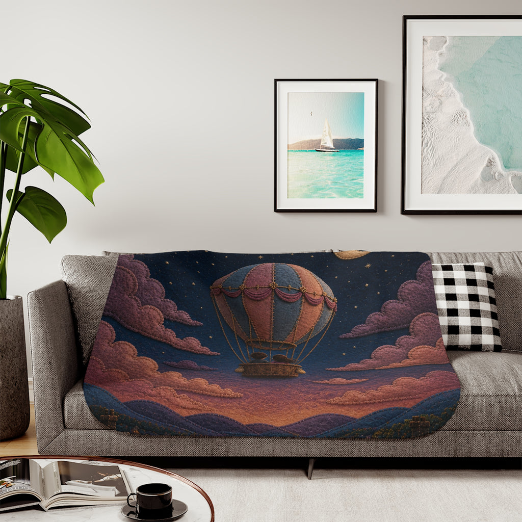 Hot Air Balloon Blanket, Balloon to the Moon Sherpa Throw, Moon Nursery Decor, Kids Toddler Blanket, Baby Shower Gift, Storybook Nursery
