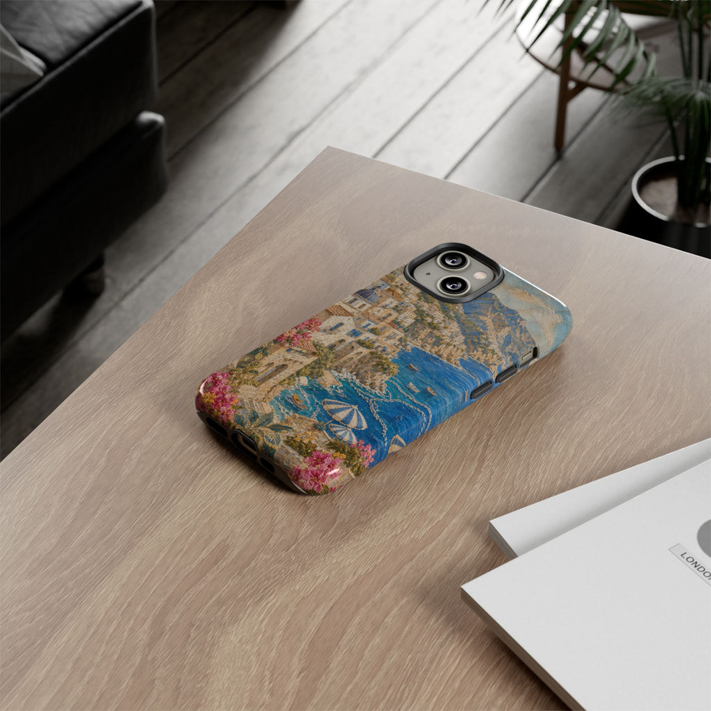 Amalfi Coast Phone Case, Fresco Embroidery-Look Art, Tough Protective Case