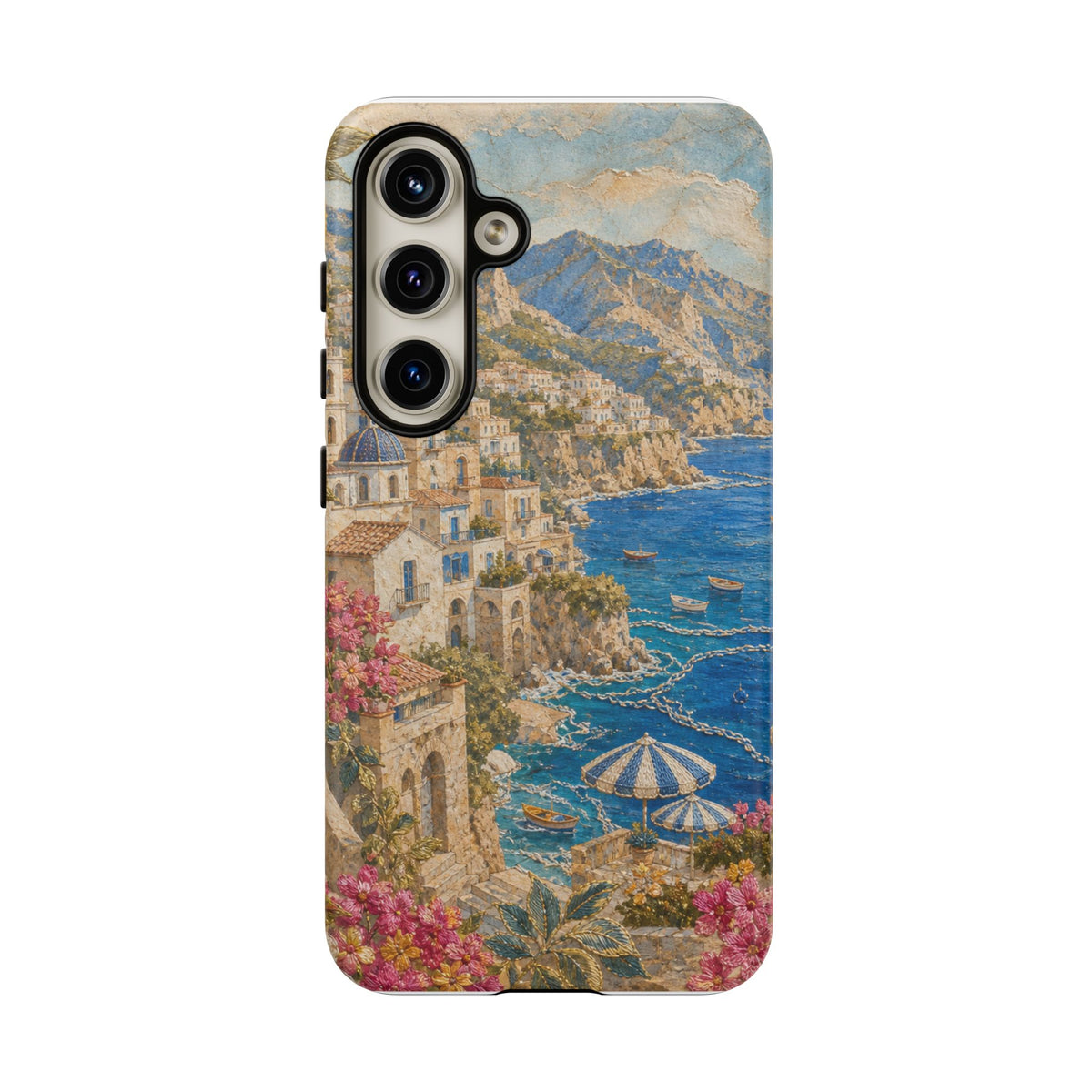 Amalfi Coast Phone Case, Fresco Embroidery-Look Art, Tough Protective Case