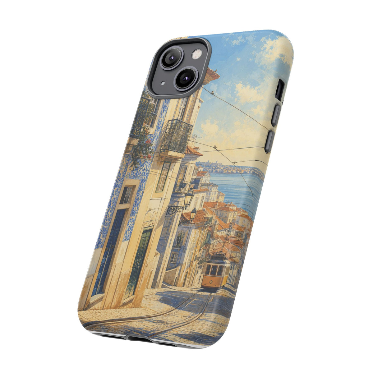 Lisbon Phone Case, Tram Street Travel Art, Tough Protective Case, Matte or Glossy