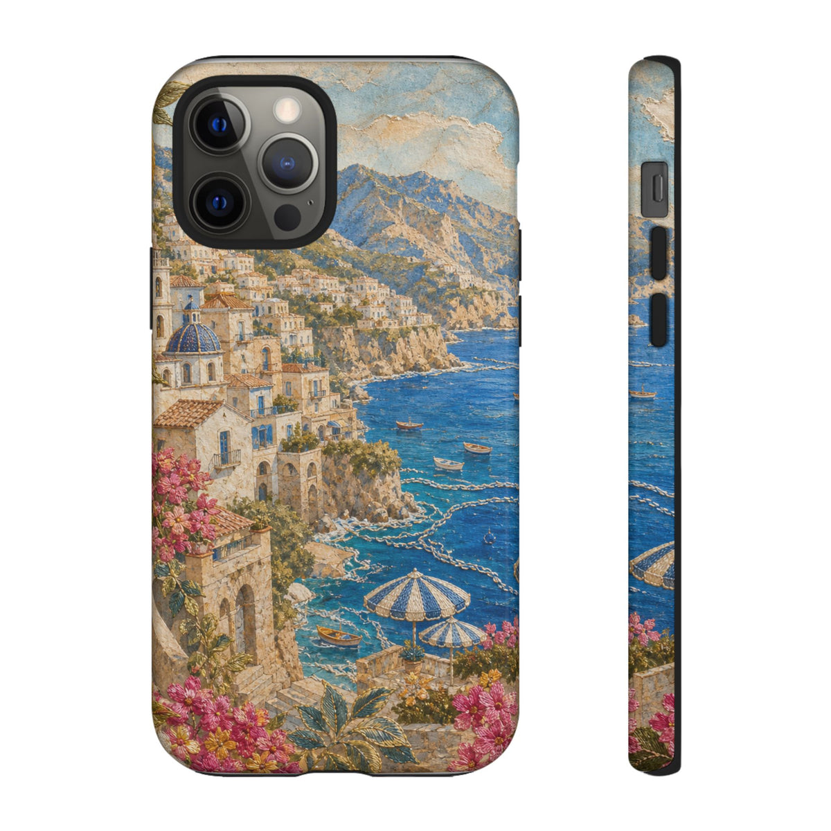 Amalfi Coast Phone Case, Fresco Embroidery-Look Art, Tough Protective Case