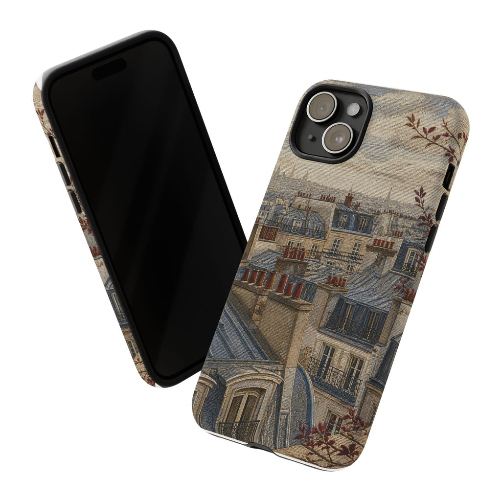Paris Phone Case, Jacquard-Look Travel Art, Tough Protective Case, Matte or Glossy