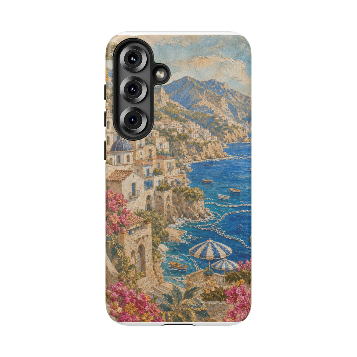 Amalfi Coast Phone Case, Fresco Embroidery-Look Art, Tough Protective Case