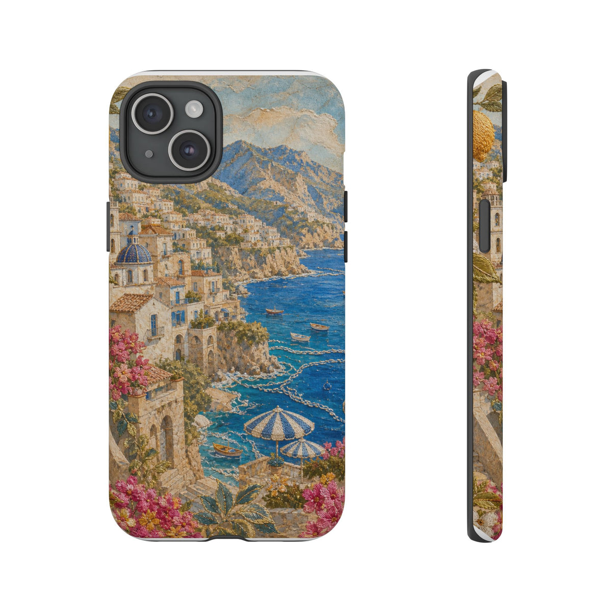 Amalfi Coast Phone Case, Fresco Embroidery-Look Art, Tough Protective Case
