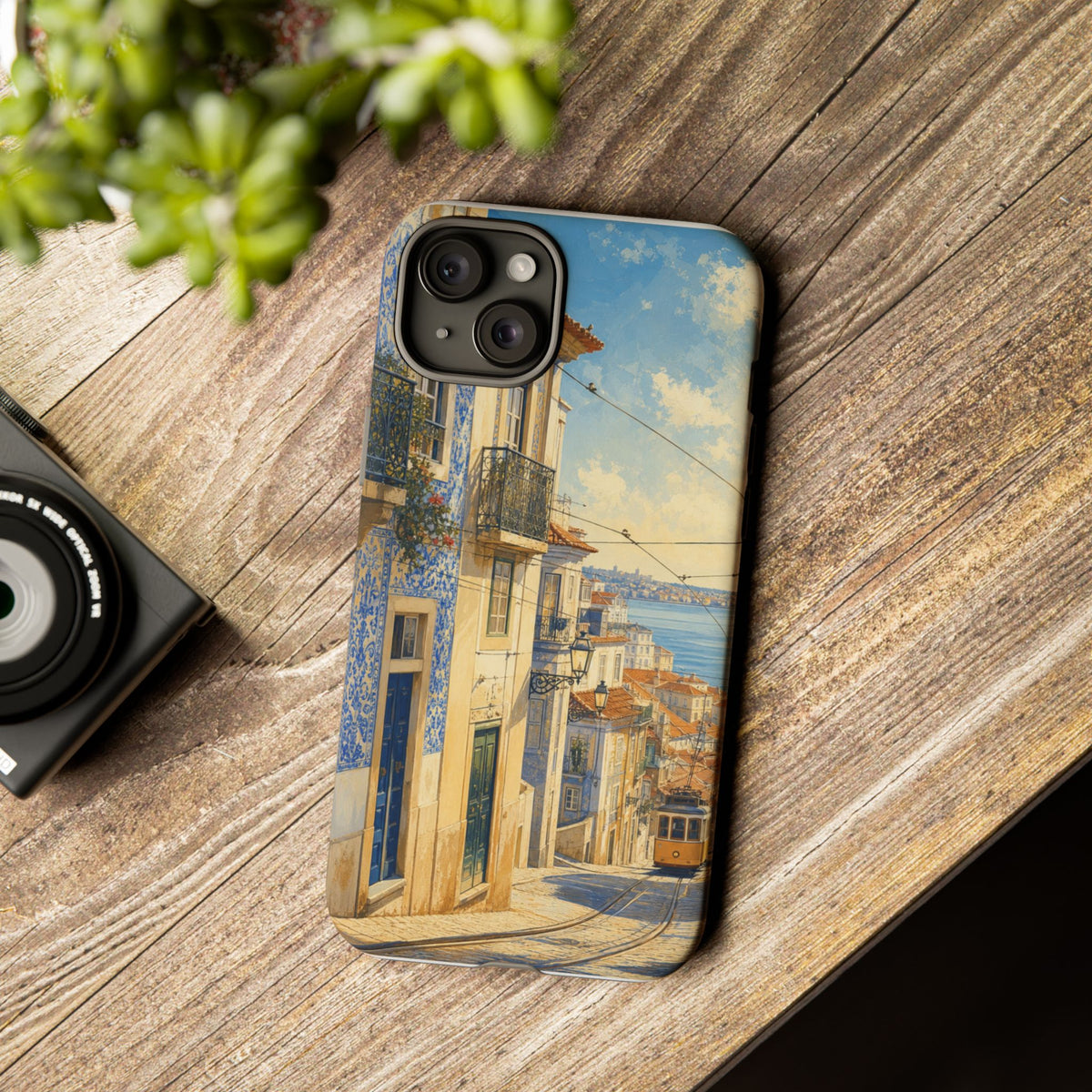 Lisbon Phone Case, Tram Street Travel Art, Tough Protective Case, Matte or Glossy