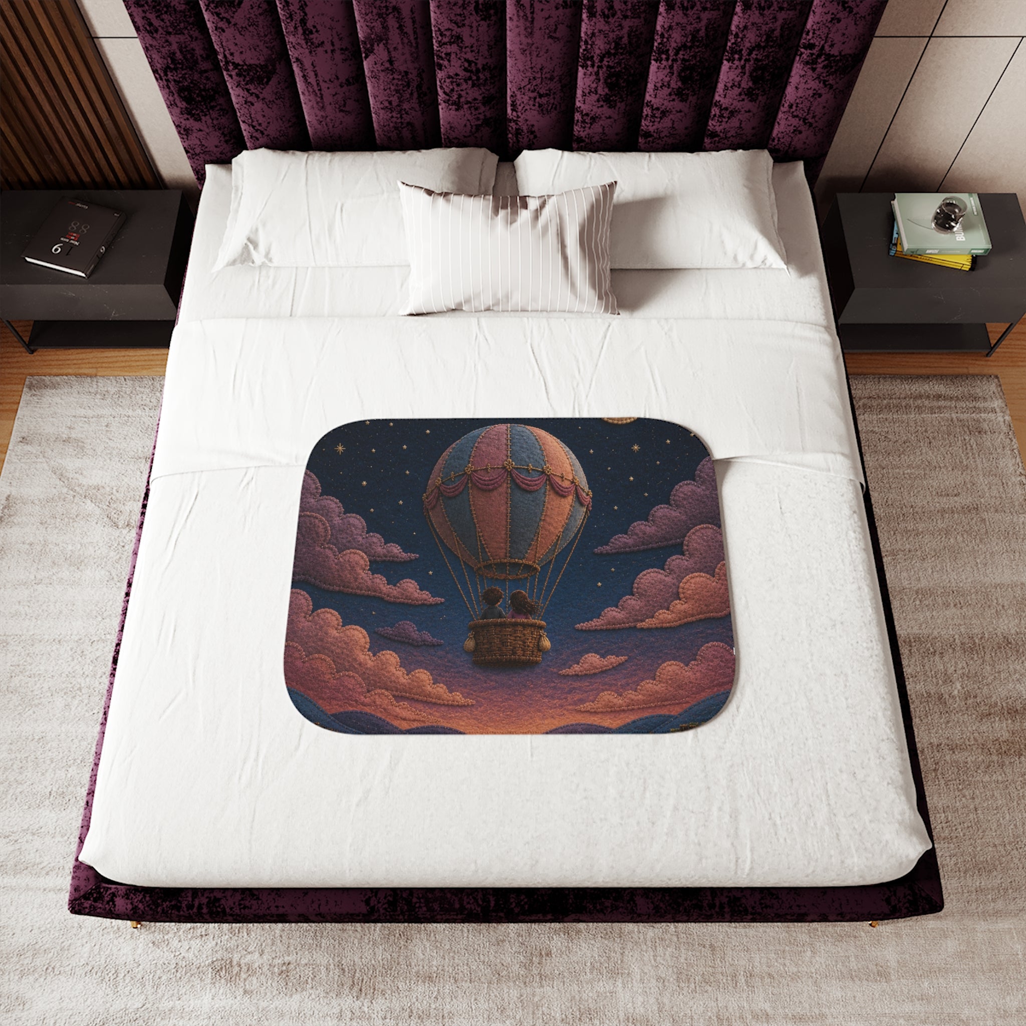 Hot Air Balloon Blanket, Balloon to the Moon Sherpa Throw, Moon Nursery Decor, Kids Toddler Blanket, Baby Shower Gift, Storybook Nursery