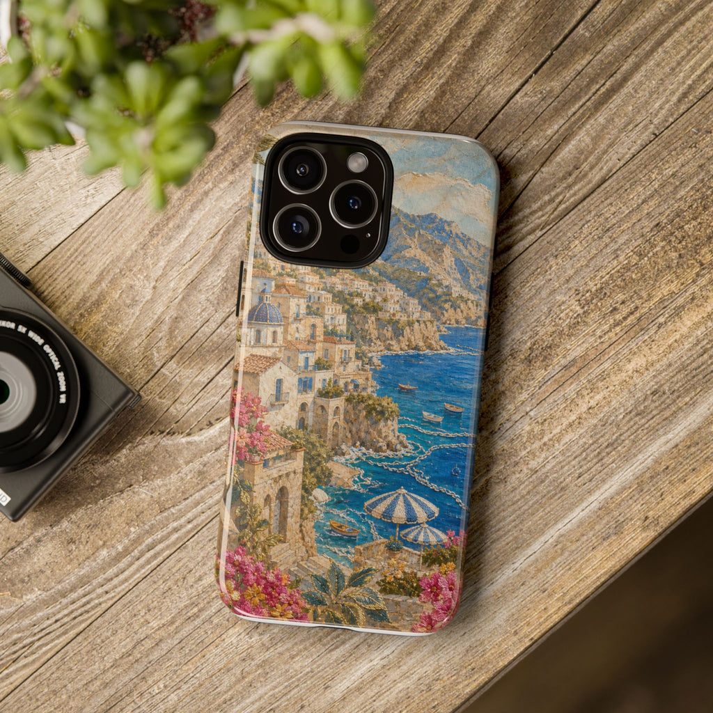 Amalfi Coast Phone Case, Fresco Embroidery-Look Art, Tough Protective Case