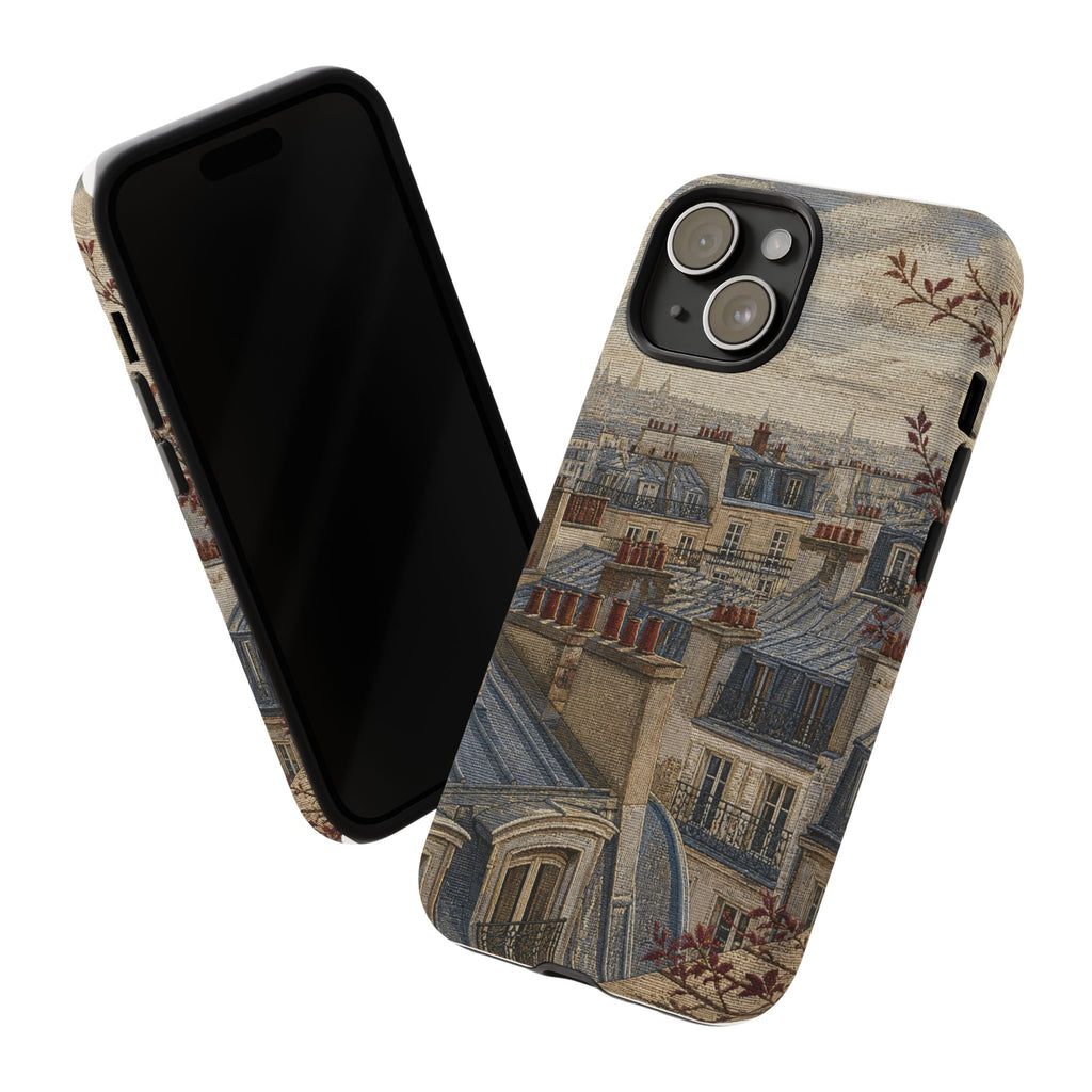 Paris Phone Case, Jacquard-Look Travel Art, Tough Protective Case, Matte or Glossy