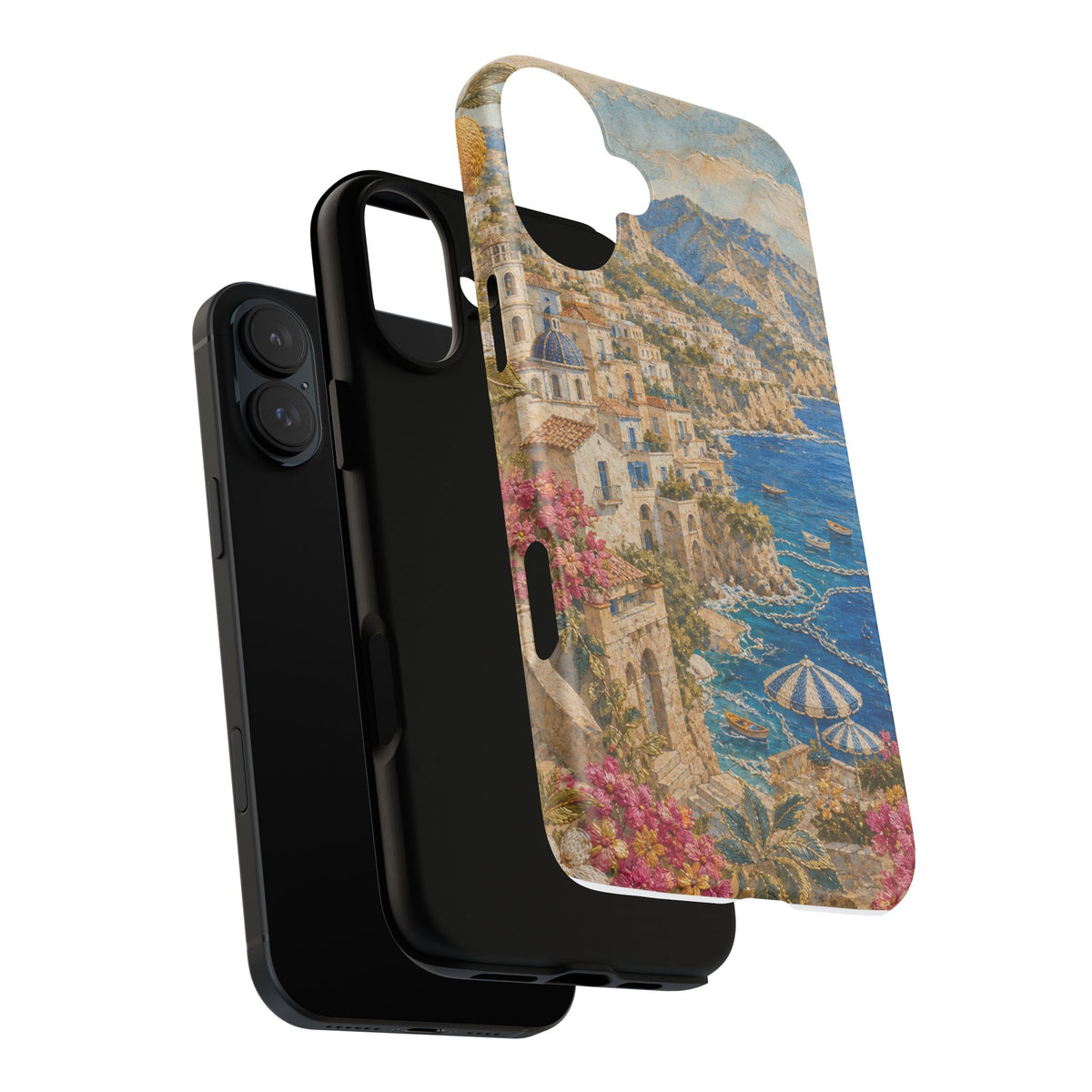 Amalfi Coast Phone Case, Fresco Embroidery-Look Art, Tough Protective Case